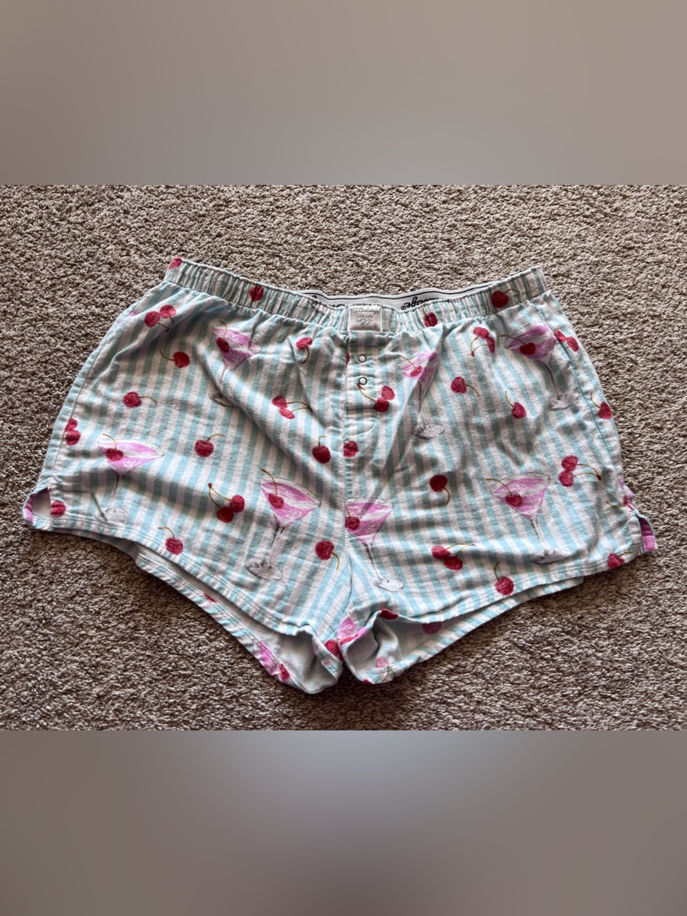 P.J. Salvage Cherry Martini Light Mint Flannel Boxer Shorts Size L
